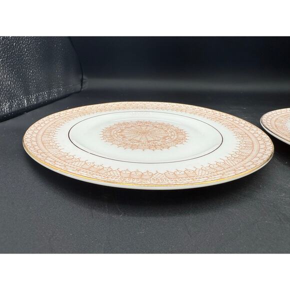 2 Crown Fine Bone China Staffordshire England Gold Lace Salad Plates - Picture 8 of 8